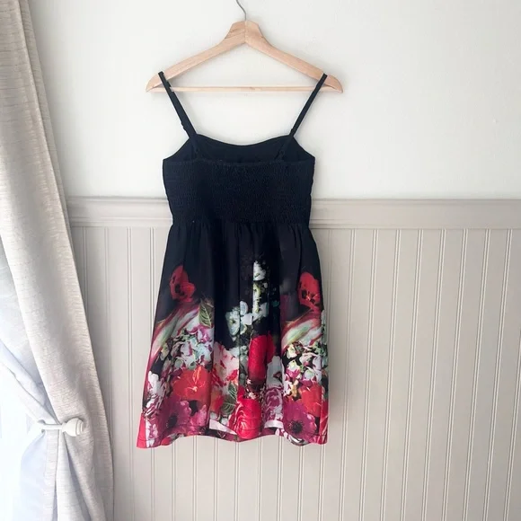 Johnny Martin Black Mini Dress with Pink Floral Design Size Small - Picture 3 of 6